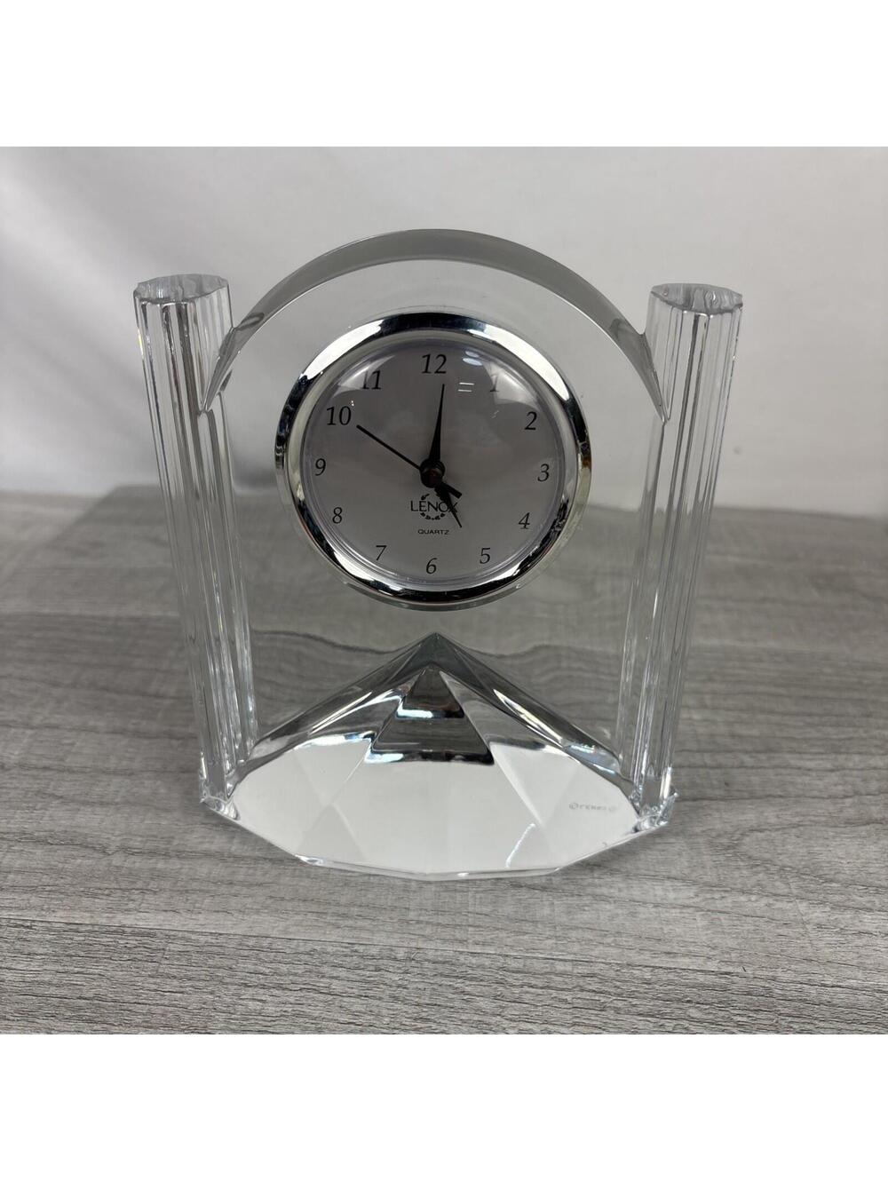 6" Lenox Full Lead Crystal Synchronicity Clock Vintage Quartz Mantle Clock Heavy
